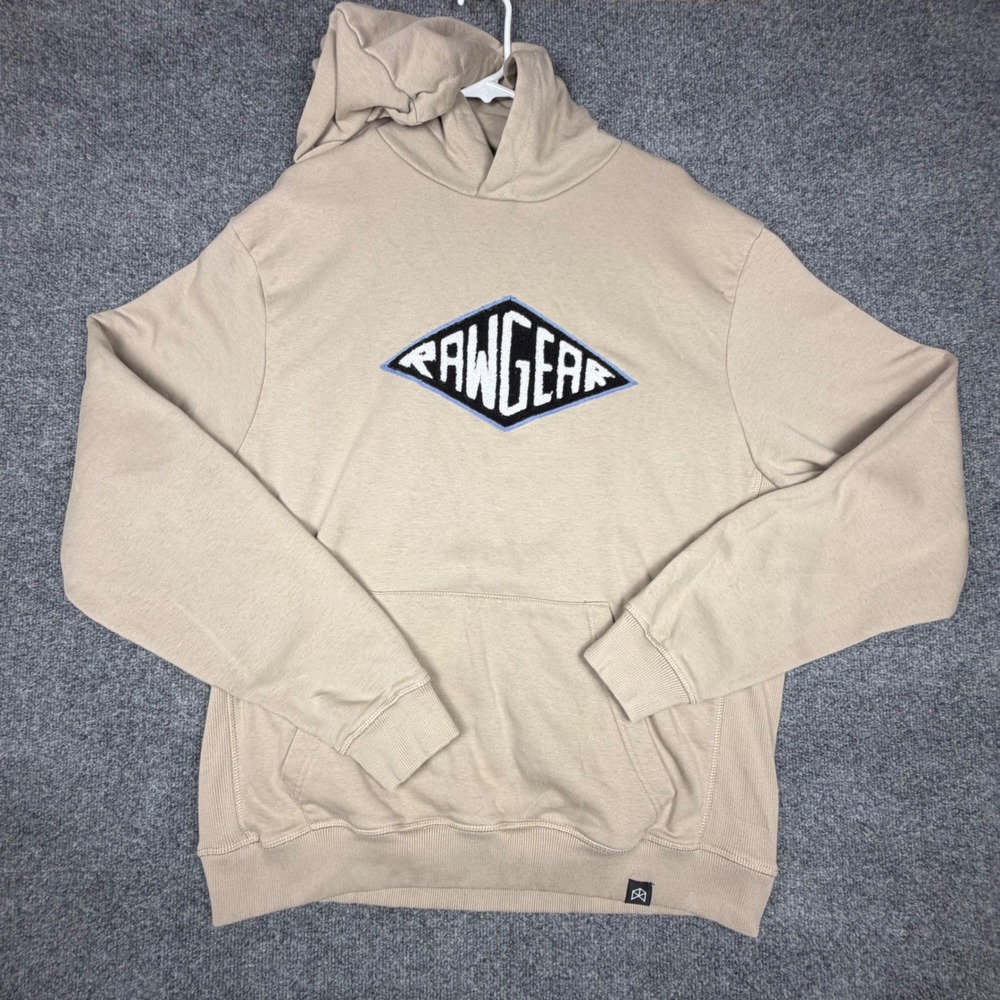 Rawgear Mens Hoodie Tan Beige Chenille Logo Pullover Sweatshirt 2XL